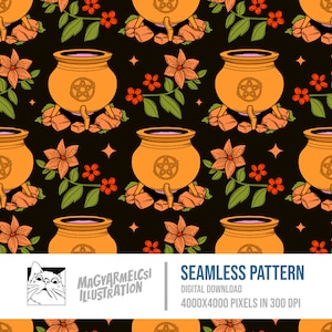 Modello senza cuciture "The Witchy Cauldron Bookish" - Download digitale - Halloween - Stampabile - Tessuto - Tessile - Carta da parati - Sublimazione