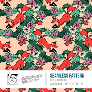 Floral Fuchs Muster - Digital Download - Digitales Papier - Printable - Stoff - Textil - Tapete - Hintergrund - Sublimation