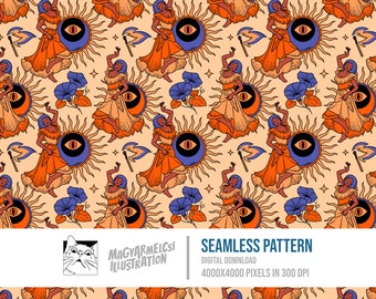 Dancing Folk Lady Seamless Pattern - Digital Download - Digital Paper - Printable - Fabric - Textile - Wallpaper - Background - Sublimation