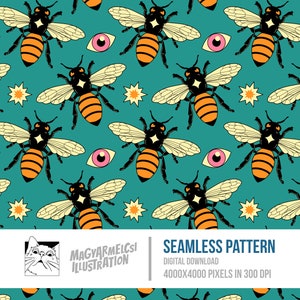 Schöne Bienen Muster - Digital Download - Digitales Papier - Printable - Stoff - Textil - Tapete - Hintergrund - Sublimation