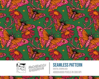 Flowers Butterfly Seamless Pattern - Digital Download - Digital Paper - Printable - Fabric - Textile - Wallpaper - Background - Sublimation