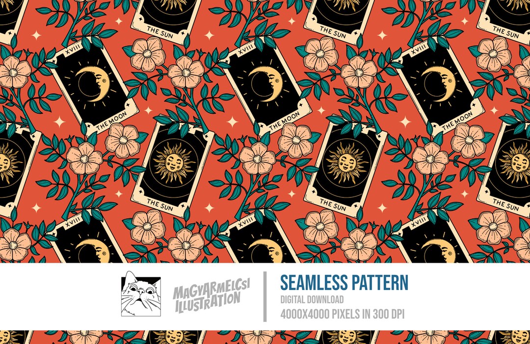 Tarot Cards Seamless Pattern Digital Download Halloween Printable ...