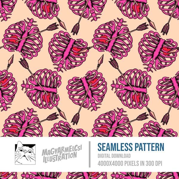 Lovely Ribcage Seamless Pattern - Digital Download - Halloween - Printable - Fabric - Textile - Wallpaper - Background - Sublimation