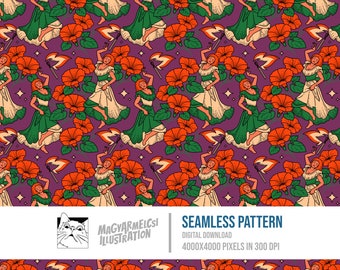 Floral Folk Muster - Digital Download - Digitales Papier - Printable - Stoff - Textil - Tapete - Hintergrund - Sublimation