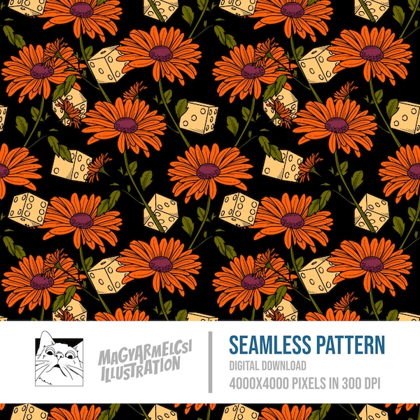 Floral Dice Seamless Pattern - Digital Download - Digital Paper - Printable - Fabric - Textile - Wallpaper - Background - Sublimation