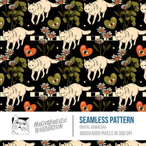 Schöner Wolf Bücherwurm Muster - Digitaler Download - Digitales Papier - Druckbar - Stoff - Textil - Tapete - Sublimation