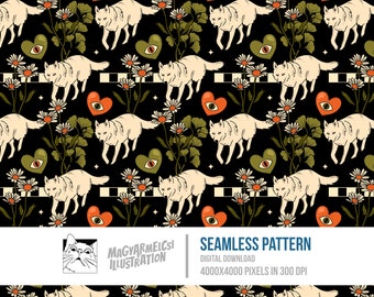 Lovely Wolf Seamless Pattern - Digital Download - Digital Paper - Printable - Fabric - Textile - Wallpaper - Background - Sublimation