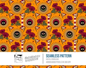 Okkulte Sonne Seamless Pattern - Digital Download - Digital Paper - Printable - Stoff - Textil - Tapete - Hintergrund - Sublimation