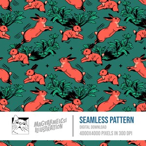 Jumping Rabbit Seamless Pattern - Digital Download - Digital Paper - Printable - Stoff - Textil - Tapete - Hintergrund - Sublimation