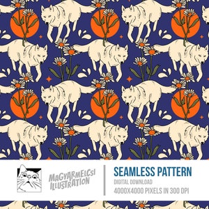 Roaming Wolf Bookish Nahtloses Muster - Digitaler Download - Digitales Papier - Druckbar - Stoff - Textil - Tapete - Sublimation