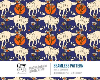 Roaming Wolf Seamless Pattern - Digital Download - Digital Paper - Printable - Fabric - Textile - Wallpaper - Background - Sublimation