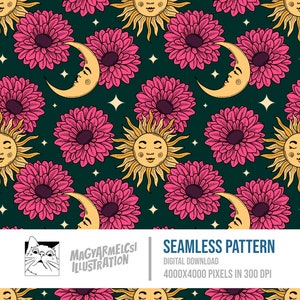 The Sun and Moon Bookish Seamless Pattern - Digitaler Download - Digitales Papier - Druckbar - Stoff - Textil - Tapete - Sublimation