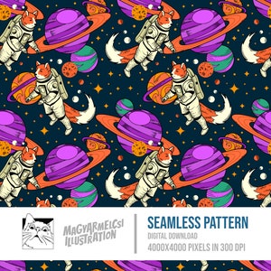 Galactic Fox Seamless Pattern - Téléchargement numérique - Papier numérique - Imprimable - Tissu - Textile - Papier peint - Fond - Sublimation