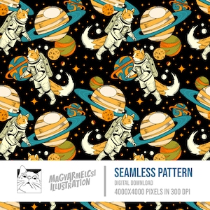 Galactic Fox Seamless Pattern - Téléchargement numérique - Papier numérique - Imprimable - Tissu - Textile - Papier peint - Fond - Sublimation