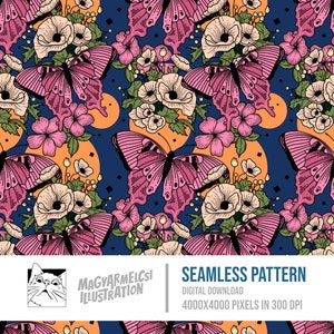 Patrón sin costuras de mariposas de fantasía - Descarga digital - Papel digital - Imprimible - Tela - Textil - Papel tapiz - Sublimación
