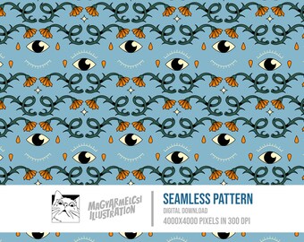 Okkultes Auge Nahtloses Muster - Digitaler Download - Digitales Papier - Druckbar - Stoff - Textil - Tapete - Hintergrund - Sublimation