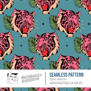 Cool Tiger Seamless Pattern Digital Download Digital Paper Printable Fabric Textile Wallpaper Background Sublimation image 1