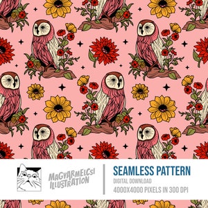 Floral Eulen Muster - Digital Download - Digitales Papier - Printable - Stoff - Textil - Tapete - Hintergrund - Sublimation