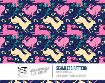 Jumping Rabbit Seamless Pattern - Digital Download - Digital Paper - Printable - Fabric - Textile - Wallpaper - Background - Sublimation