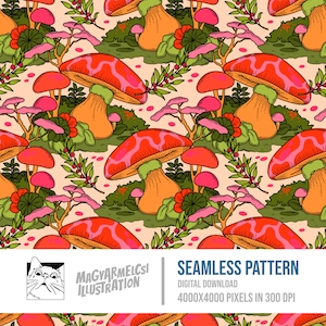 Pilz und Pflanzen nahtlose Muster - digitaler Download - digitales Papier - druckbar - Stoff - Textil - Tapete - Hintergrund - Sublimation