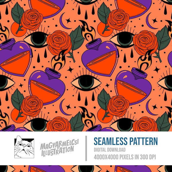 Witchy Potion Seamless Pattern - Digital Download - Halloween - Printable - Fabric - Textile - Wallpaper - Background - Sublimation