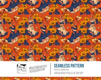 Floral Folk Seamless Pattern - Digital Download - Digital Paper - Printable - Fabric - Textile - Wallpaper - Background - Sublimation