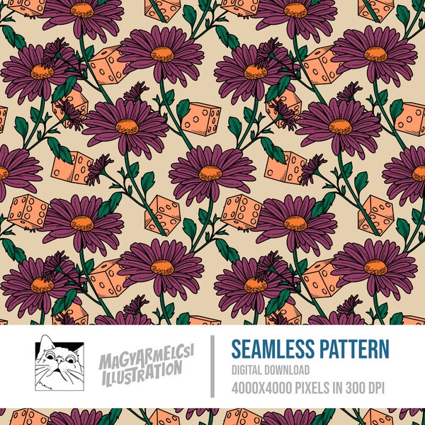 Floral Dice Seamless Pattern - Digital Download - Digital Paper - Printable - Fabric - Textile - Wallpaper - Background - Sublimation