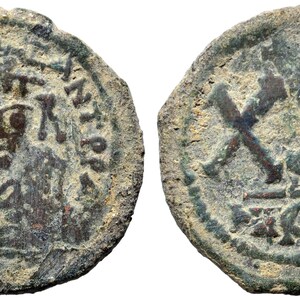 Tiberius II Constantine, 578-582, Nicomedia mint; Half Follis. Authentic Byzantine Coin