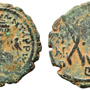 Maurice Tiberius, 582-602. Half Follis, Theoupolis (Antioch) mint. Authentic Byzantine Coin
