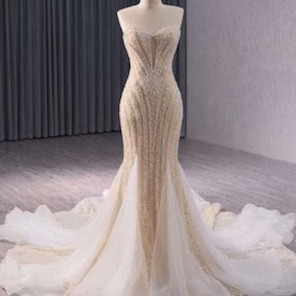 Waterfall Mermaid Satin Gown Light Champagne main image 1