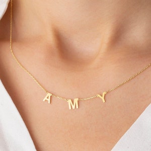 Dainty Initial 14k Solid Gold Necklace, Minimal Letter Necklace, Gold Initial Choker, Multiple Letter Choker, Mama Jewelry