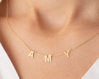 Dainty Initial 14k Solid Gold Necklace, Minimal Letter Necklace, Gold Initial Choker, Multiple Letter Choker, Mama Jewelry