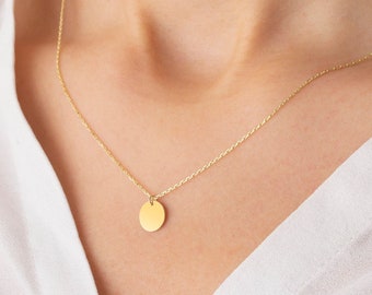 Coin Necklace, 14k Solid Gold Disk Initial Necklace, Monogram Necklace, Personalized Necklace, Gold Coin Pendant, Circle Pendant