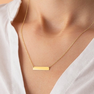 Gold necklace rectangle bar sale