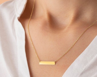 Coordinate Necklace, 14K Solid Gold Bar Necklace, Gold Bar Necklace, Personalized Bar Necklace, Name Bar Necklace, Mother&#39;s Day Gift