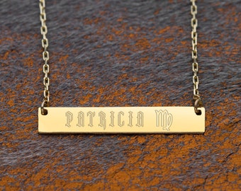 Custom Name Necklace, Solid Gold Bar Necklace, Personalized Bar Necklace, Rose Gold Necklace, Custom Bar Necklace, Chrsitmas Gift