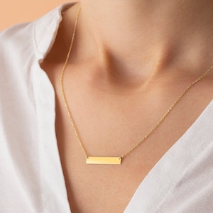 Coordinate Necklace, 14K Solid Gold Bar Necklace, Gold Bar Necklace, Personalized Bar Necklace, Name Bar Necklace, Mother's Day Gift image 1