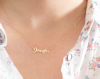 14K Solid Gold Tiny Name Necklace, Name Plate Necklace, Personalized Name Necklace, Custom Name Necklace, Gold Name Necklace, Christmas Gift