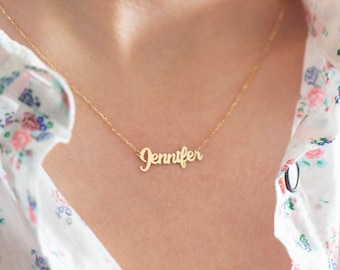 14K Gold Name Plate Necklace, Name Necklace, Personalized Name Necklace, Custom Name Necklace, Gold Name Necklace, Mother's Day Gift