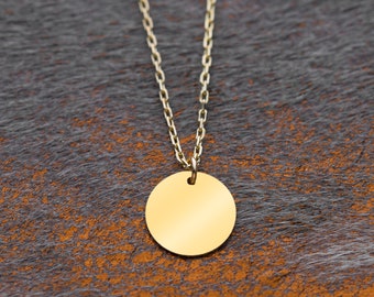 Coin Necklace, 14k Solid Gold Disk Initial Necklace, Monogram Necklace, Personalized Necklace, Gold Coin Pendant, Circle Pendant