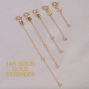 14k Solid Gold Necklace Extender: Adjustable Chain, Rose, White, Yellow Gold