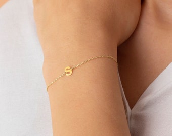 14K Solid Gold Initial Bracelet, Personalized Letter Bracelet, Solid Gold Custom Name Bracelet, Monogram Bracelet, Letter Bracelet, BFF Gift