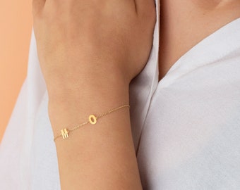 Dainty 14k Solid Gold Initial Bracelet - Personalized Letter Jewelry