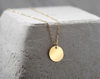 Solid Gold Disc Pendant Necklace, 14K Solid Gold Disc Charm, Dainty Coin Necklace, Gift for Her, Christmas Gift