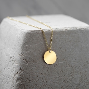 14K Solid Gold Disc Pendant Necklace: Dainty Charm