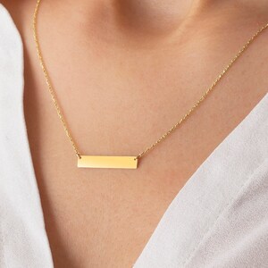 14K Solid Gold Bar Necklace: Personalized Name Plate
