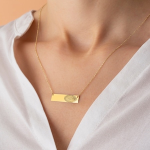 14k Solid Gold Fingerprint Bar Necklace: Personalized Memorial Jewelry