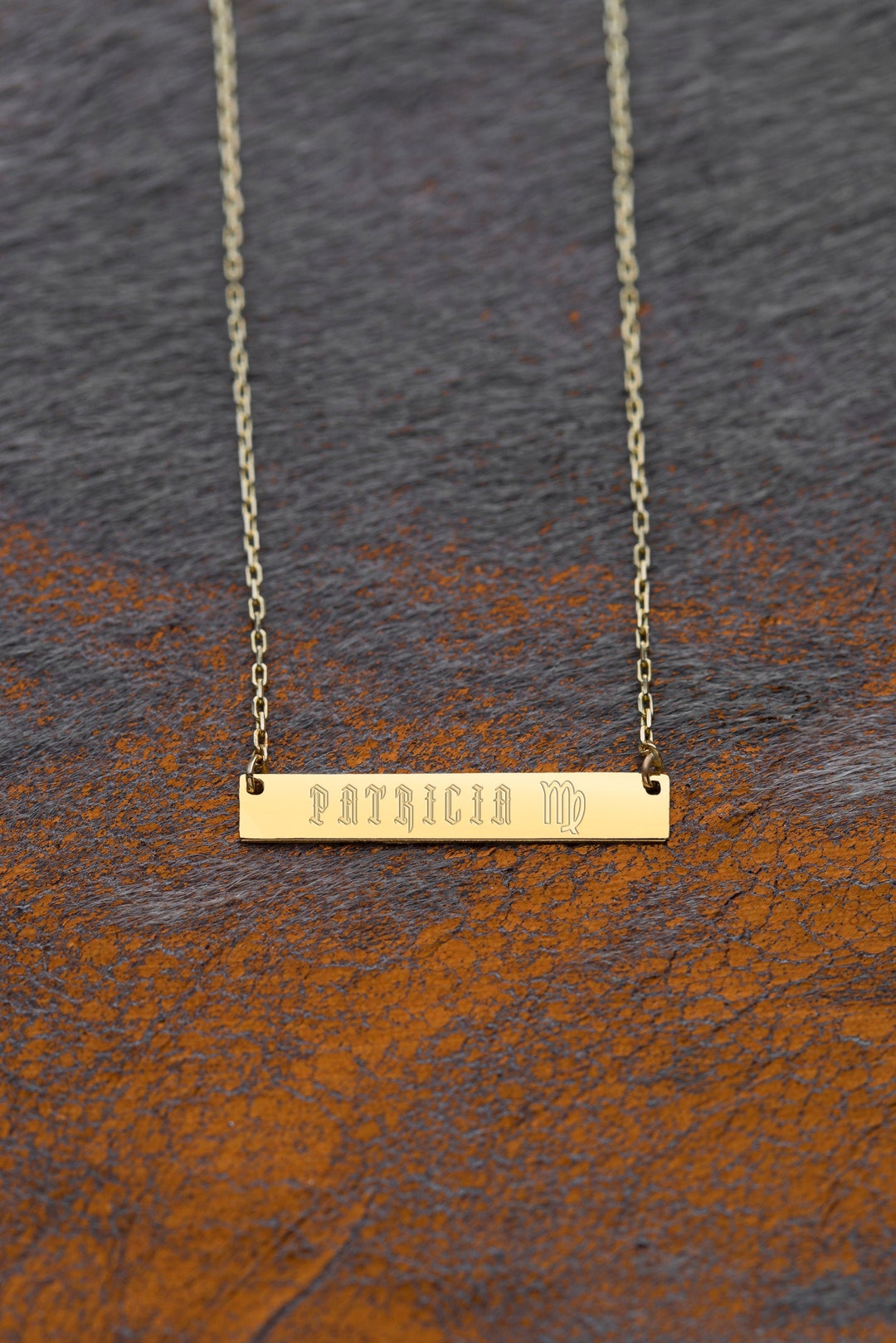 14K Solid Gold Bar Name Necklace Personalized Gold Necklace Etsy