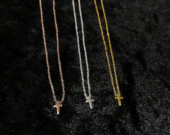 14K Solid Gold Cross Necklace: Dainty Religious Jewelry