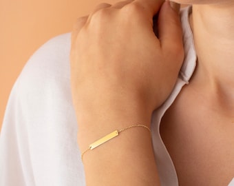 14K Solid Gold Bar Bracelet, Gold Bar Bracelet, Personalized Bar Bracelet, Custom Bar Bracelet, Dainty Initial Bracelet, Mother's Day Gift